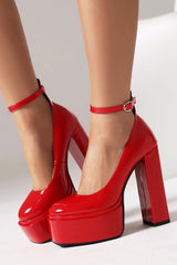 New Fashion Spring Outfit Ankle Strap Platform Chunky Heel Pumps