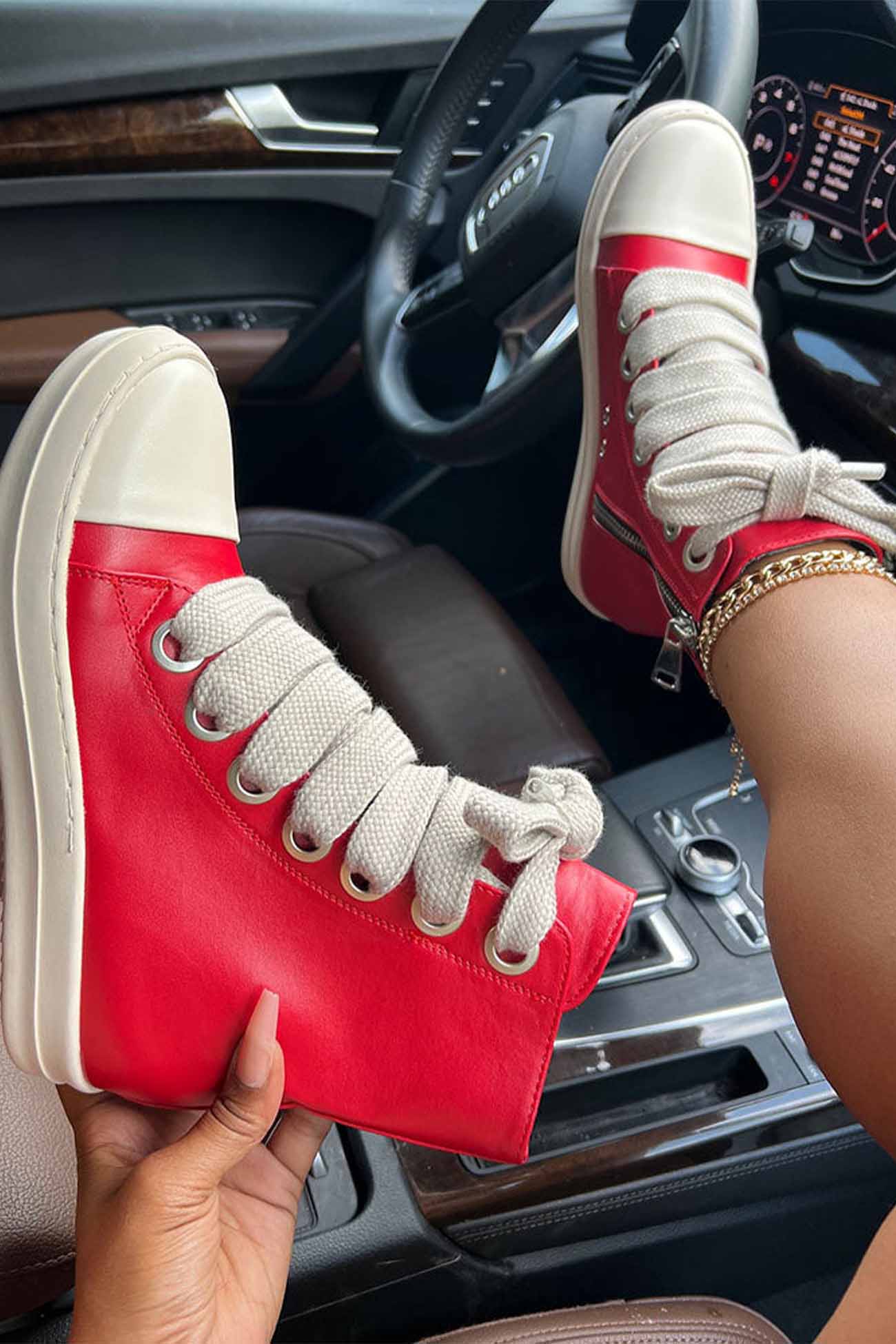 New Fashion Spring Outfit Contrast Leather Lace Up Ankle Boots