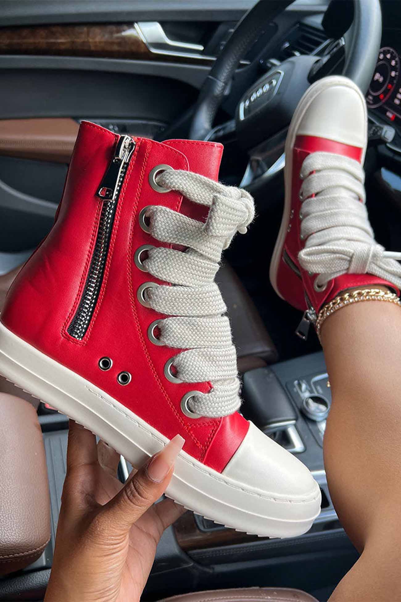 New Fashion Spring Outfit Contrast Leather Lace Up Ankle Boots