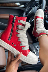 New Fashion Spring Outfit Contrast Leather Lace Up Ankle Boots