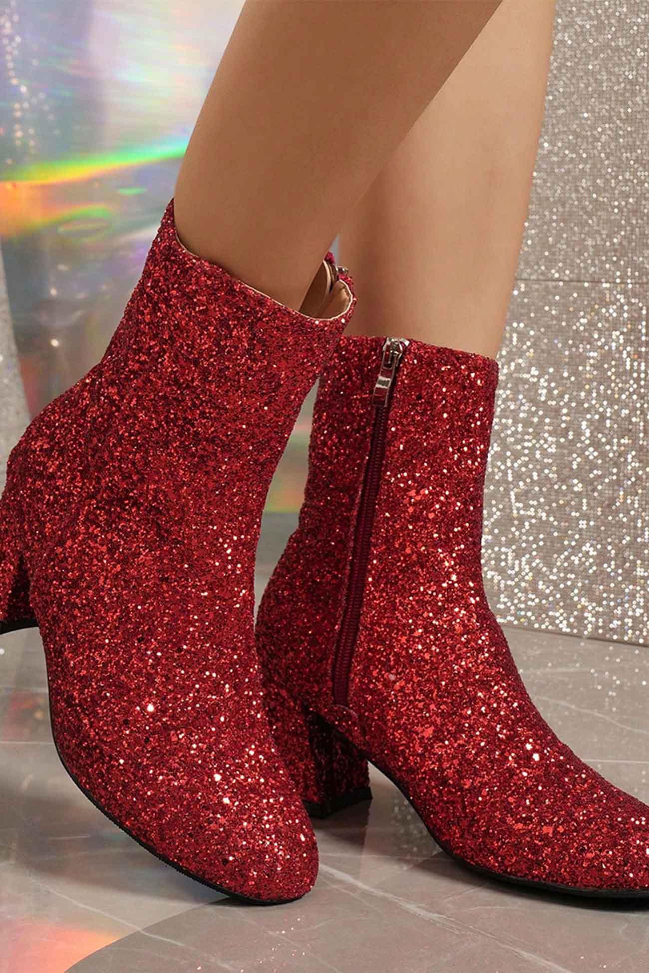 New Fashion Spring Outfit Sequined Block Heels Ankle Heels