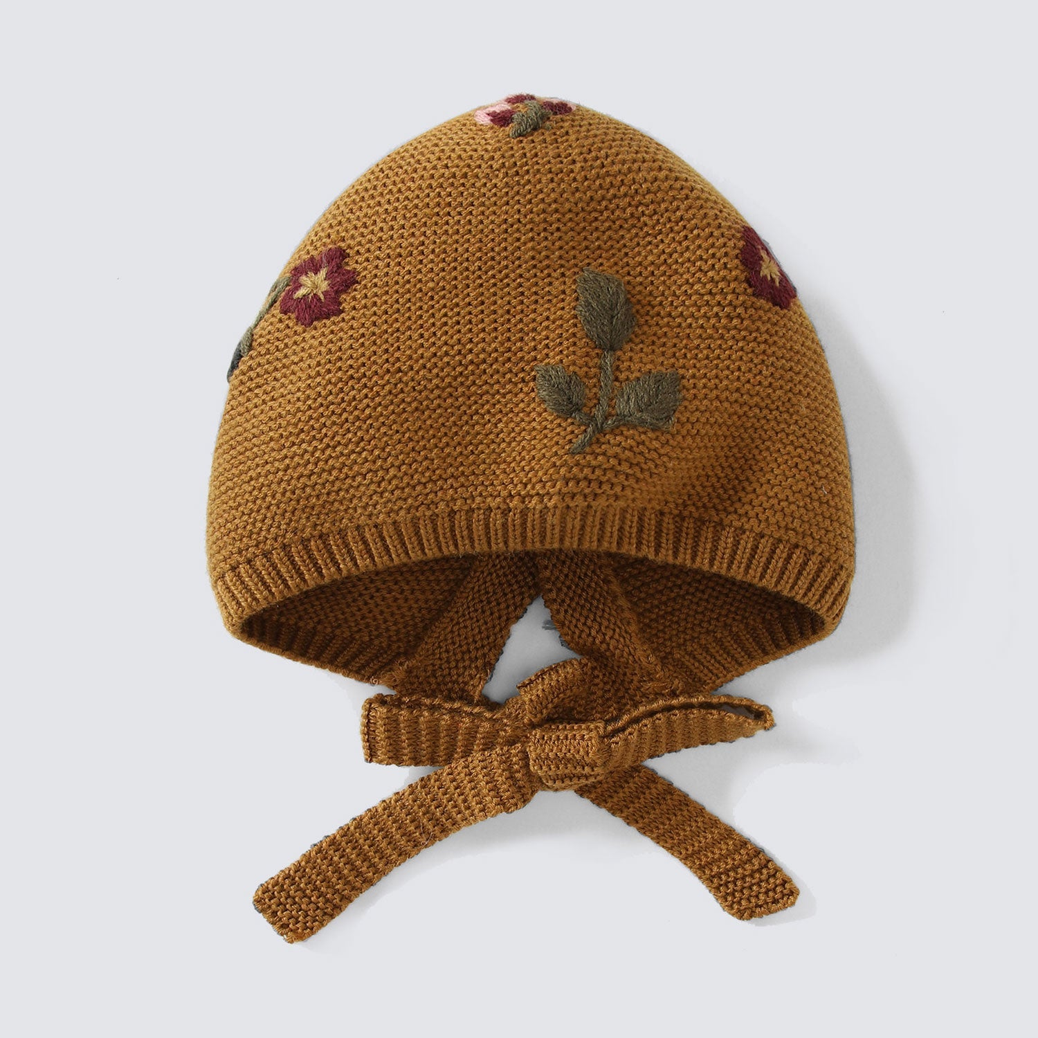 Retro 3D Floral Embroidery Woolen Blend Knit Baby Bonnet Hat