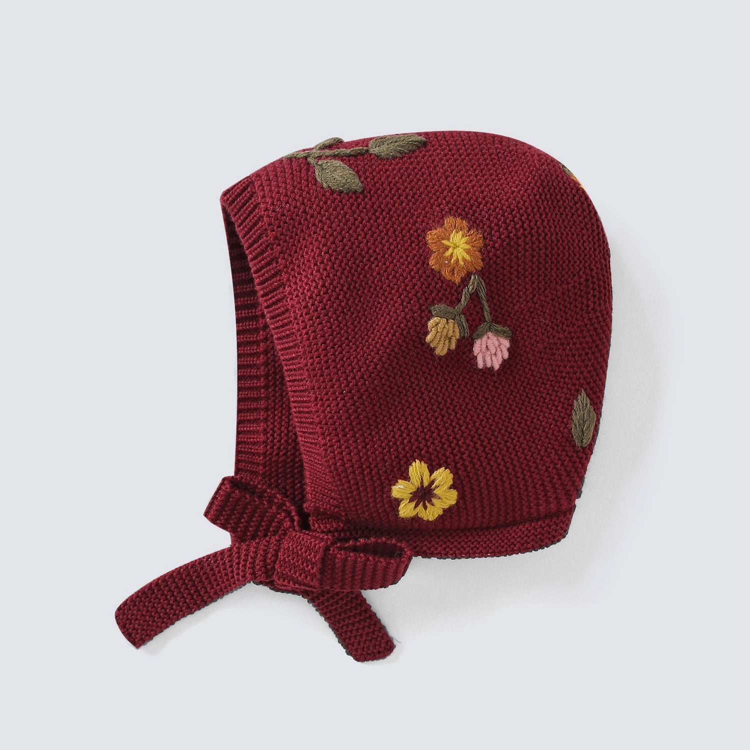 Retro 3D Floral Embroidery Woolen Blend Knit Baby Bonnet Hat