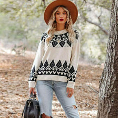 Retro Nordic Fair Isle Crew Neck Long Sleeve Pullover Sweater