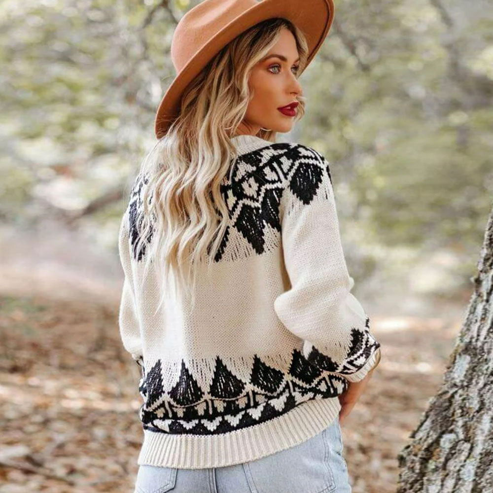 Retro Nordic Fair Isle Crew Neck Long Sleeve Pullover Sweater