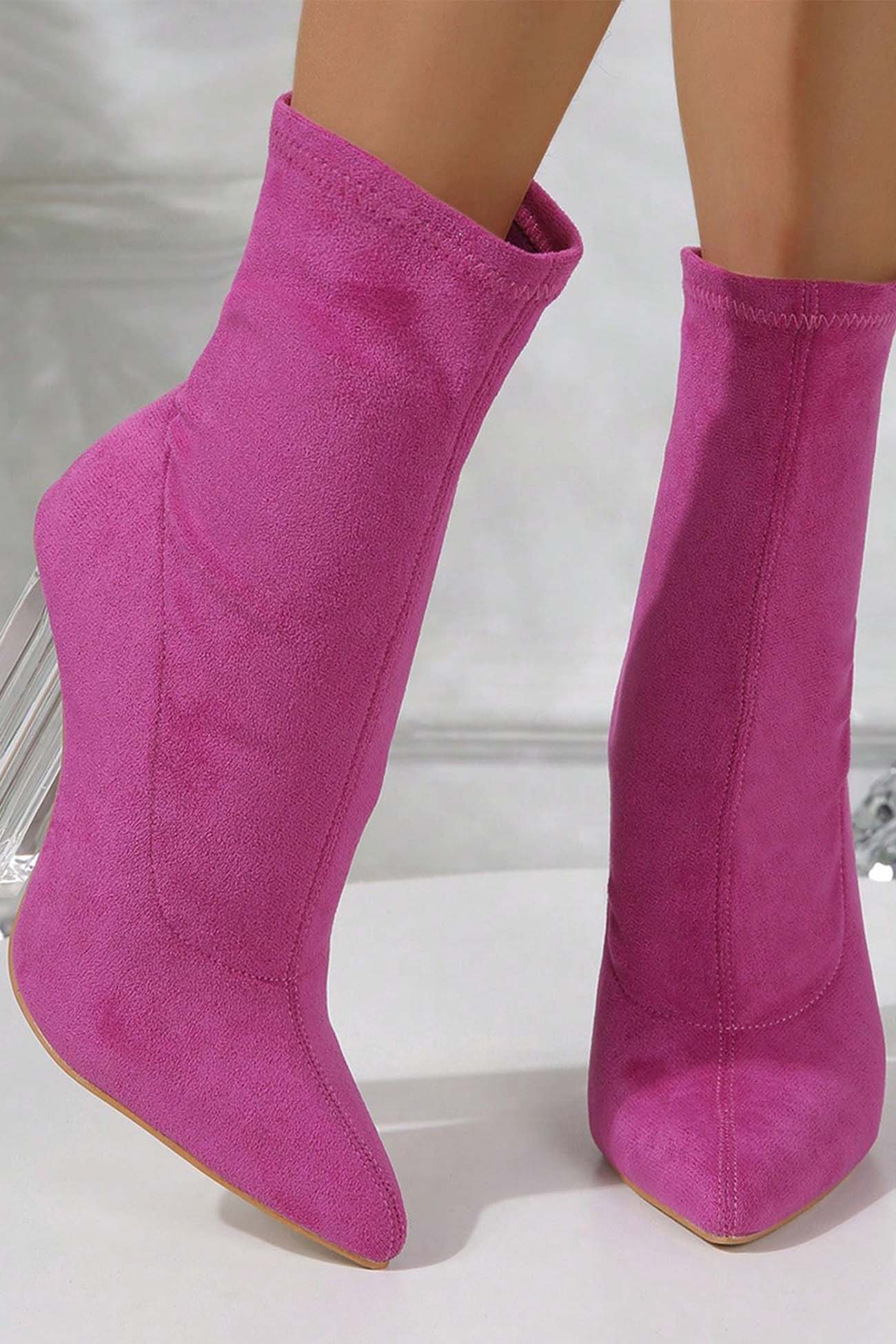 New Fashion Spring Outfit Crystal Heel Stretch Mid Calf Skinny Boots