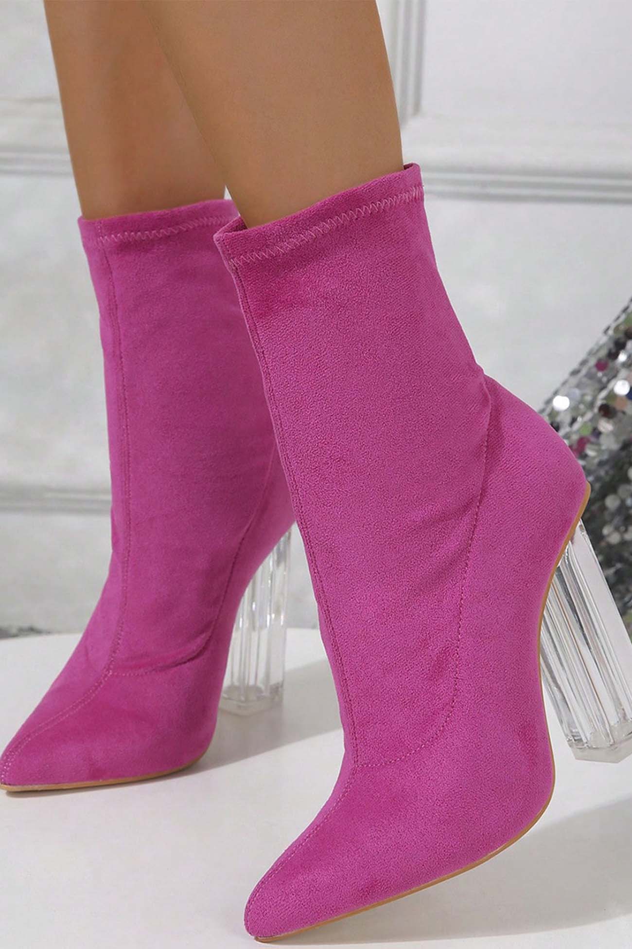 New Fashion Spring Outfit Crystal Heel Stretch Mid Calf Skinny Boots
