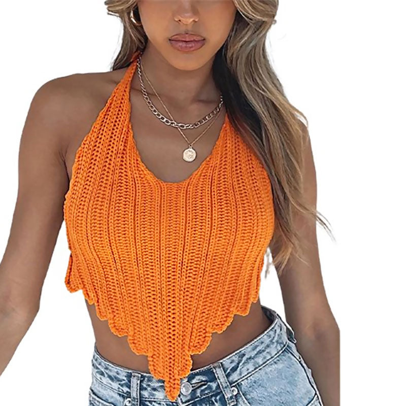 Sexy Neckholder-Top mit U-Ausschnitt und rückenfreiem Brioche-Ripp-Strick