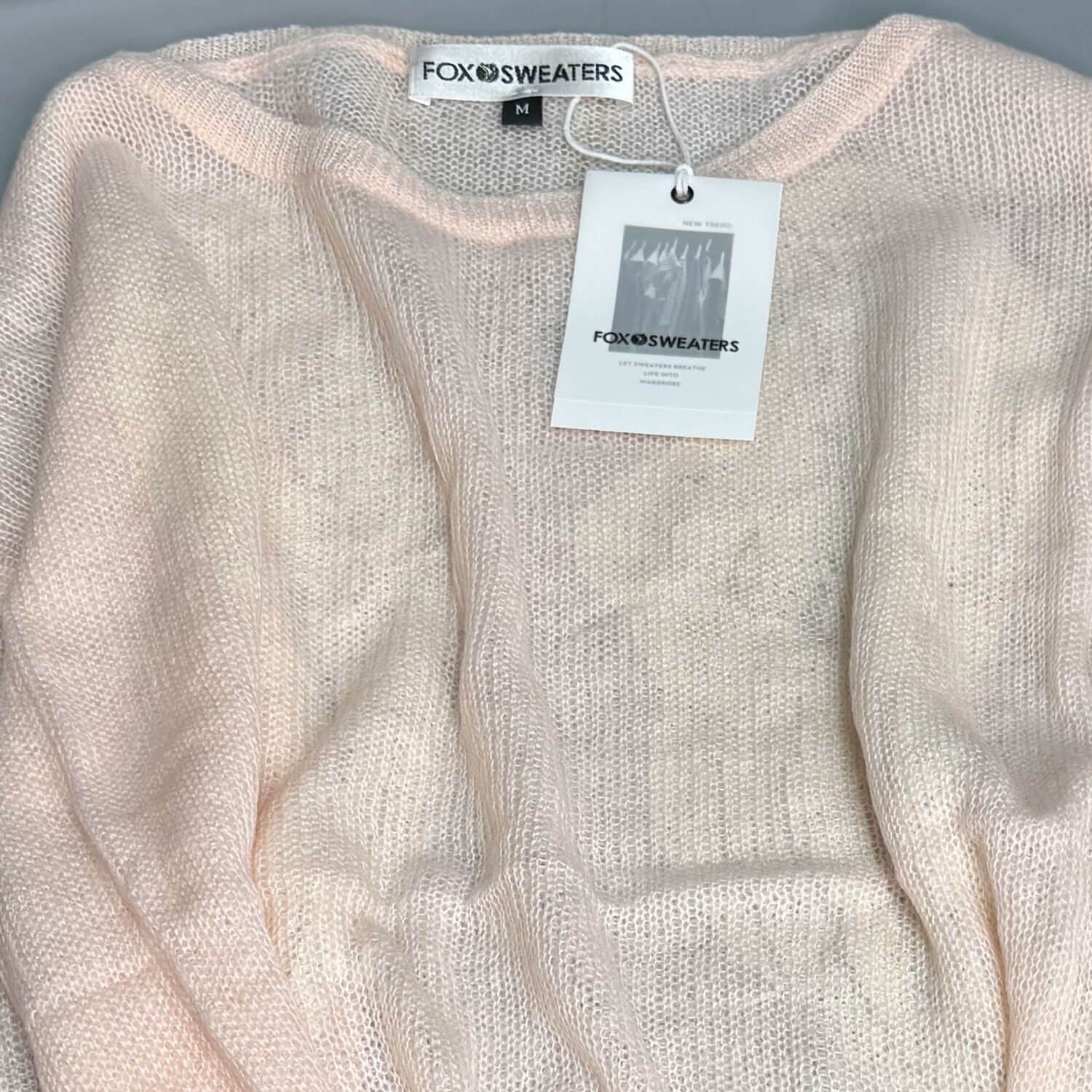 Sheer Angel Wing Print Crew Neck Long Sleeve Mohair Blend Pink Long Sweater