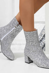 New Fashion Spring Outfit Sequined Block Heels Ankle Heels
