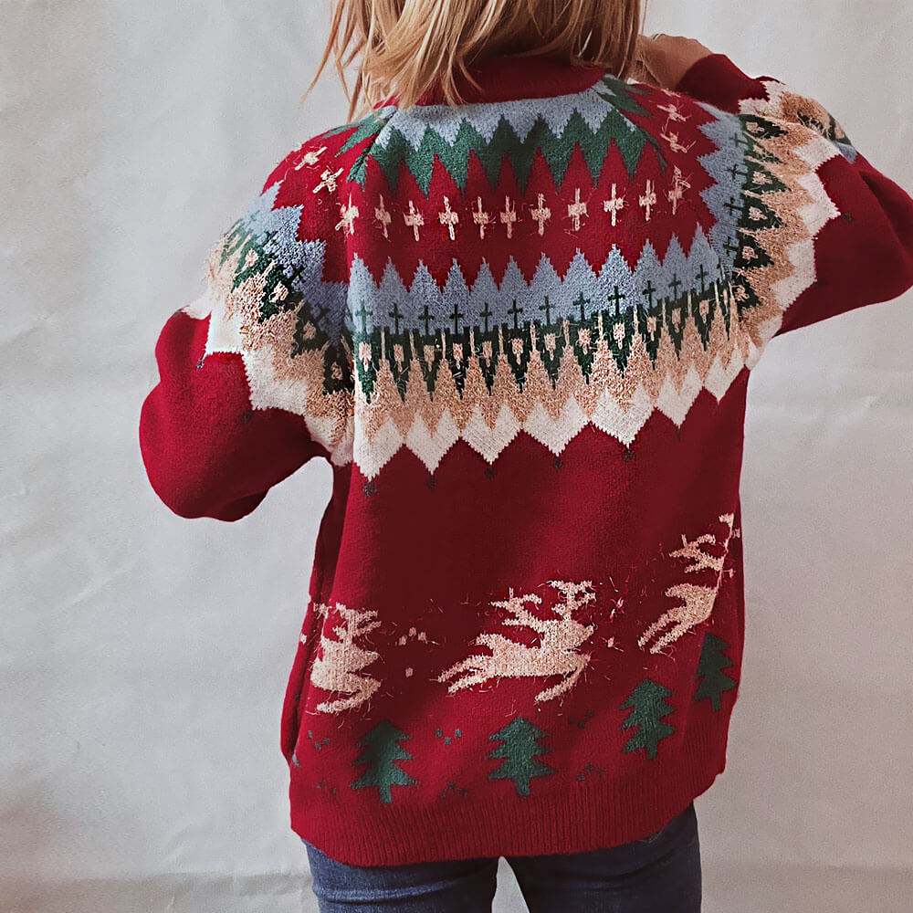 Sparkly Lurex Nordic Fair Isle Eyelash Christmas Pullover Sweater