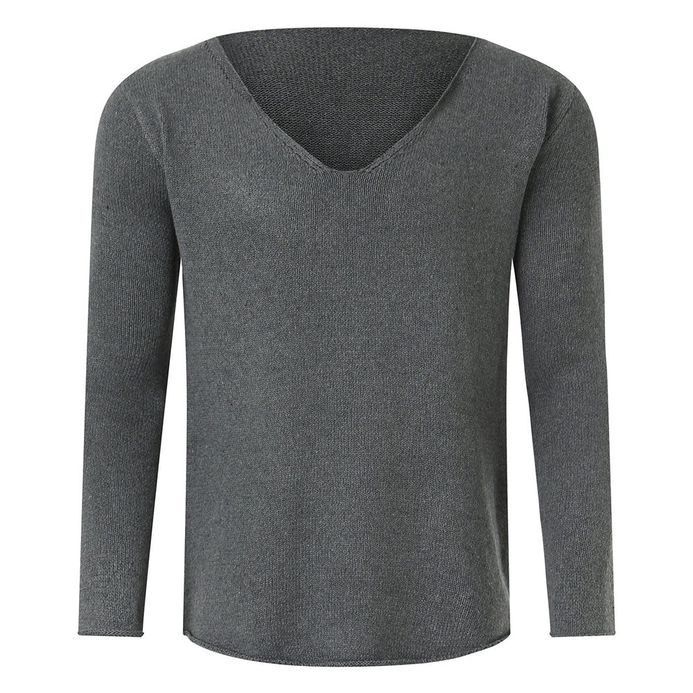 Street Style V Neck Long Sleeve Roll Trim Men Knit Pullover Sweater