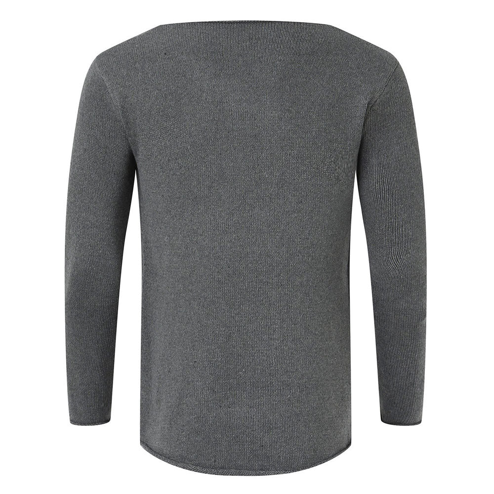 Street Style V Neck Long Sleeve Roll Trim Men Knit Pullover Sweater