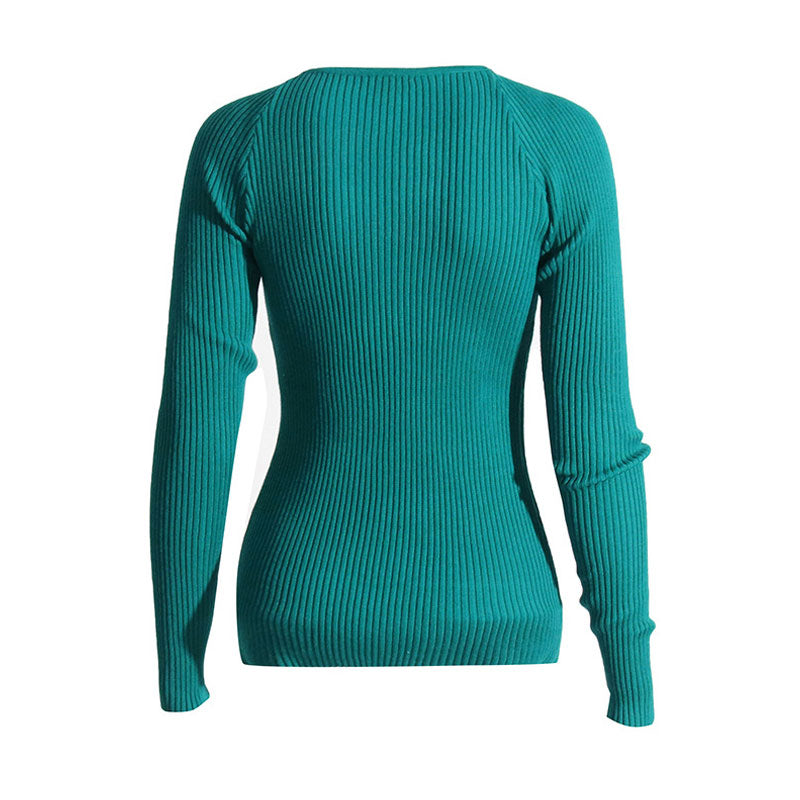 Stylish Twist Neck Long Sleeve Slim Fit Rib Knit Pullover Cutout Sweater