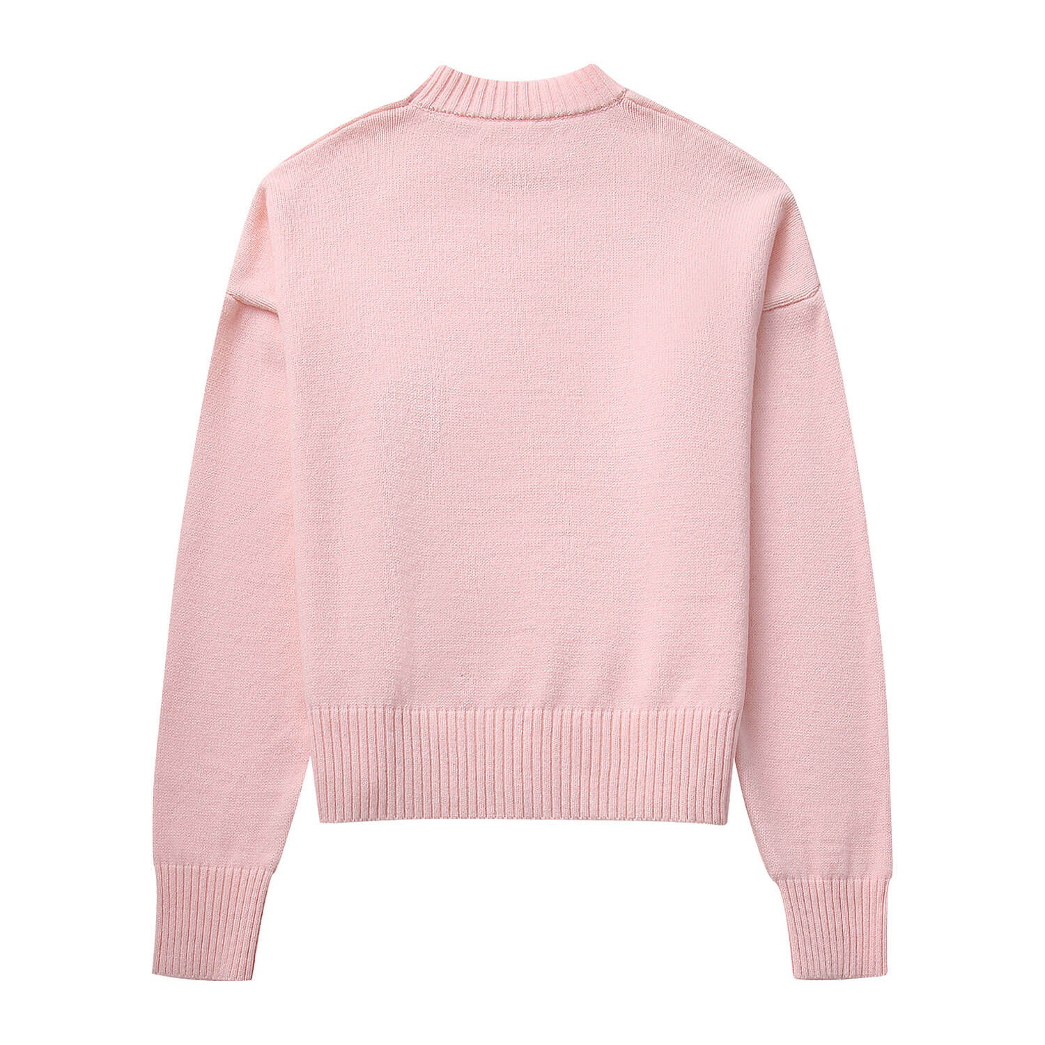 Sweet Ribbed Knit Crew Neck Drop Shoulder Long Sleeve Oversized Sweater