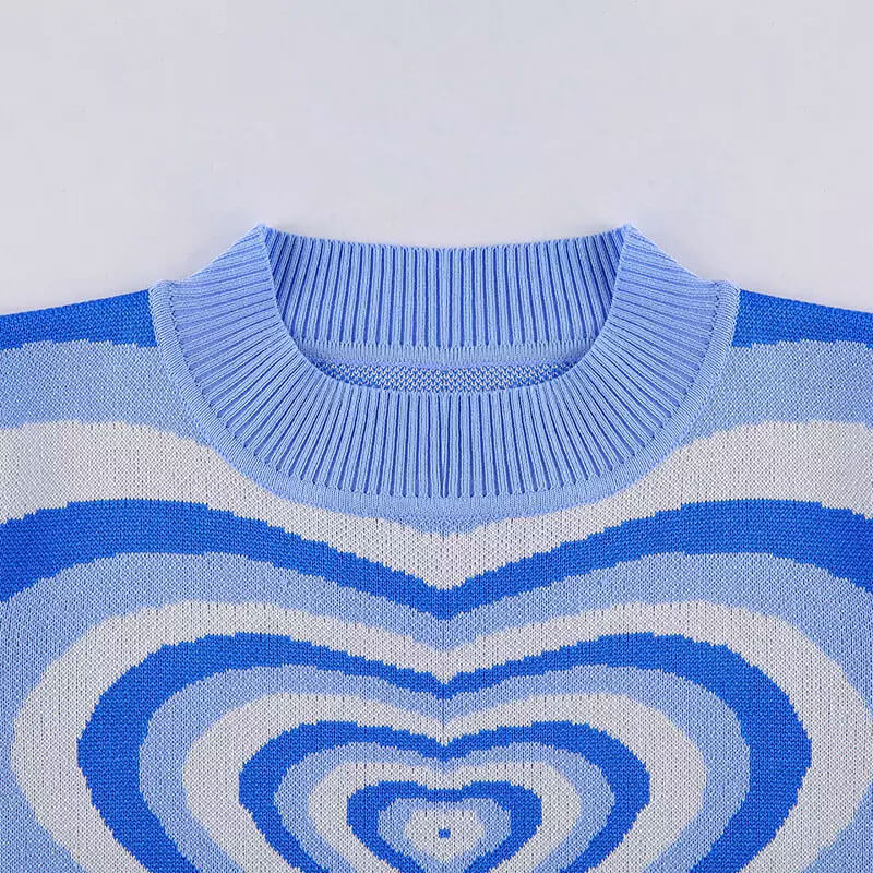 Swirl Heart Pattern High Neck Long Sleeve Pullover Sweater