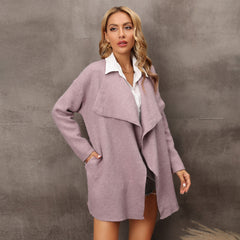 Trendy Draped Collar Long Sleeve Open Front Knit Cardigan