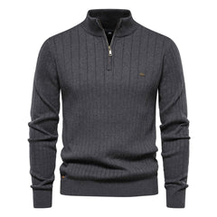 Trendy Half Zip High Neck Long Sleeve Ribbed Knit Winter Men Pullover Sweater