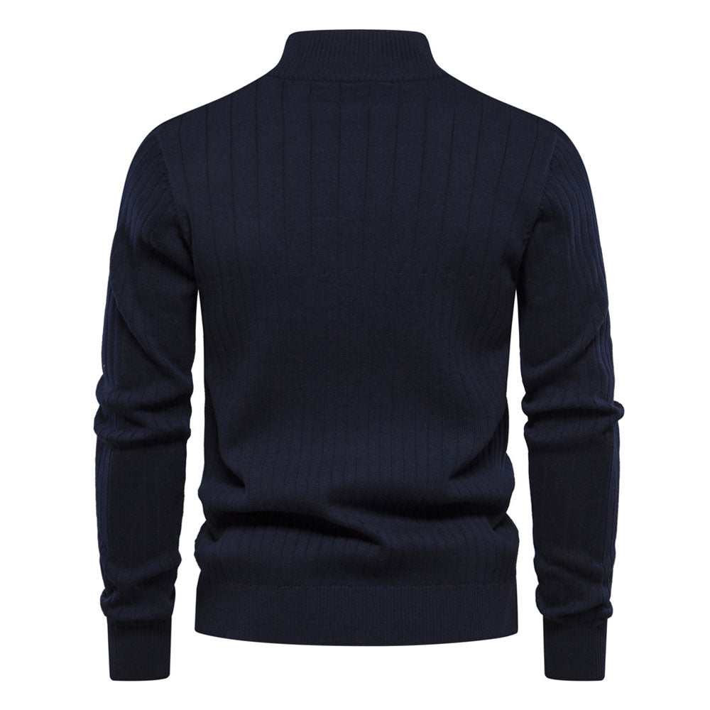 Trendy Half Zip High Neck Long Sleeve Ribbed Knit Winter Men Pullover Sweater