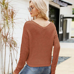 Trendy V Neck Ruched Cinch Pullover Textured Knit Sweater