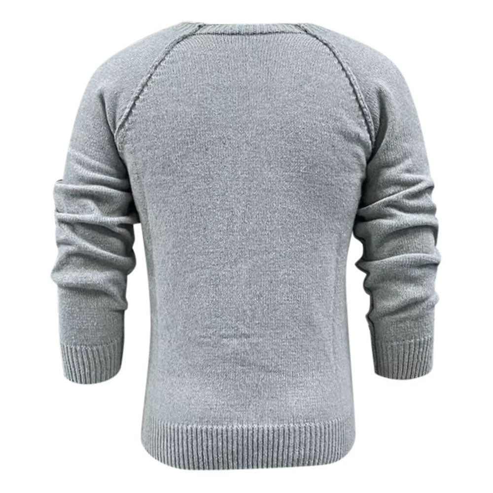 Urban Solid Crew Neck Raglan Sleeve Half Button Men Pullover Sweater