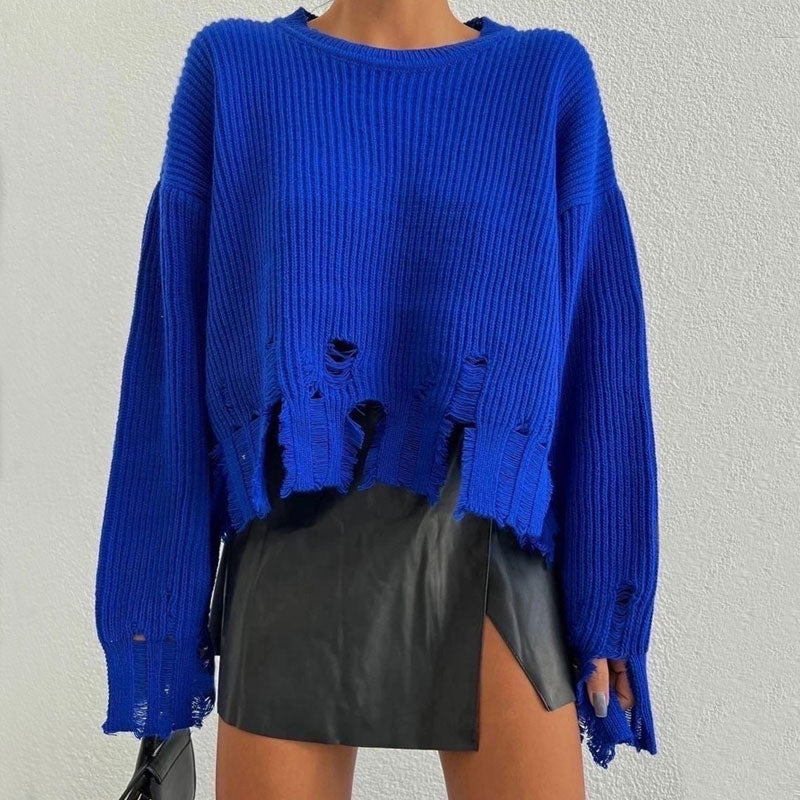 Vintage High Neck Distressed Cropped Pullover Knit Sweater