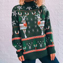 Vintage High Neck Nordic Fair Isle Reindeer Christmas Sweater