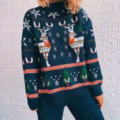 Vintage High Neck Nordic Fair Isle Reindeer Christmas Sweater