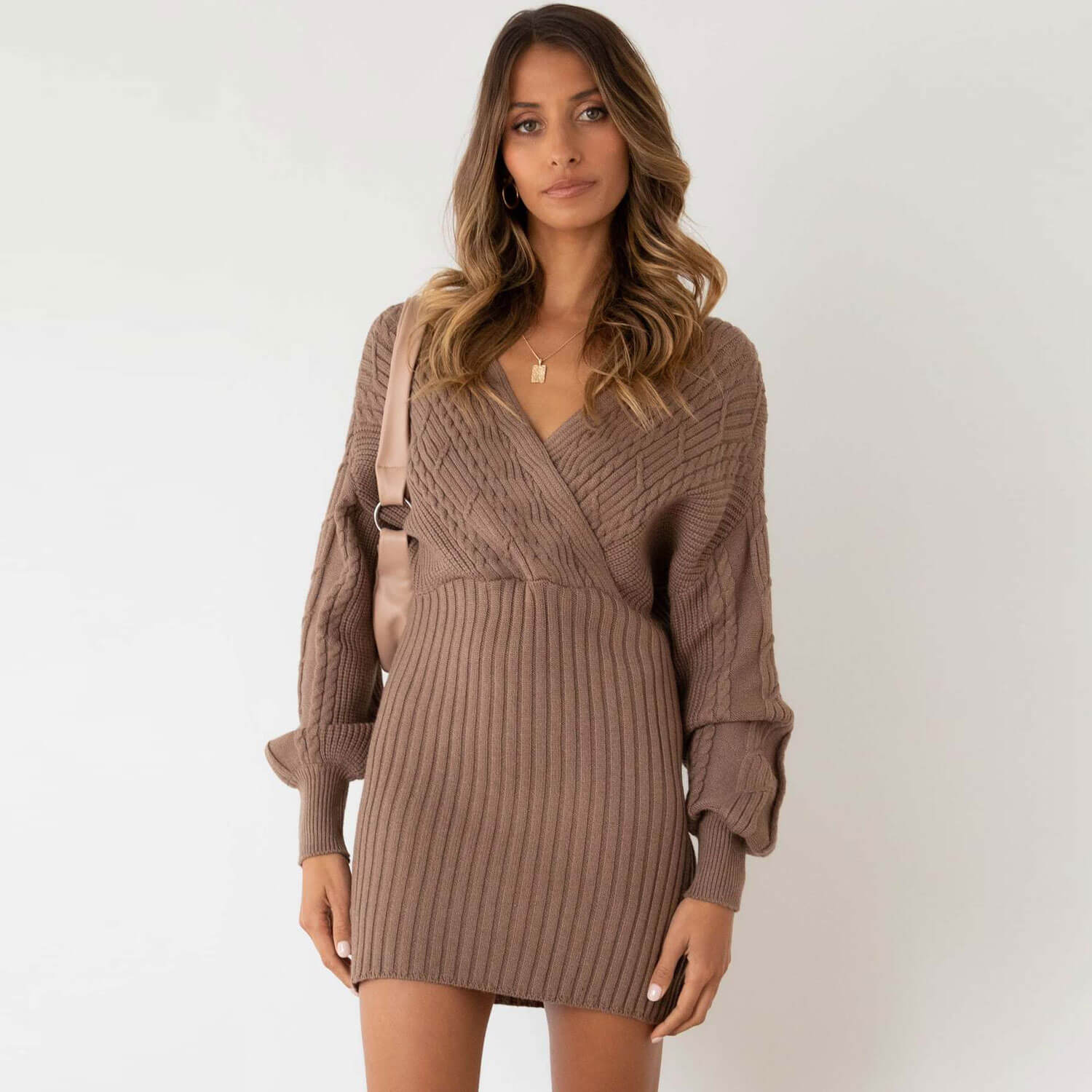 Vintage Wrap Off The Shoulder Chunky Cable Knit Sweater Mini Dress