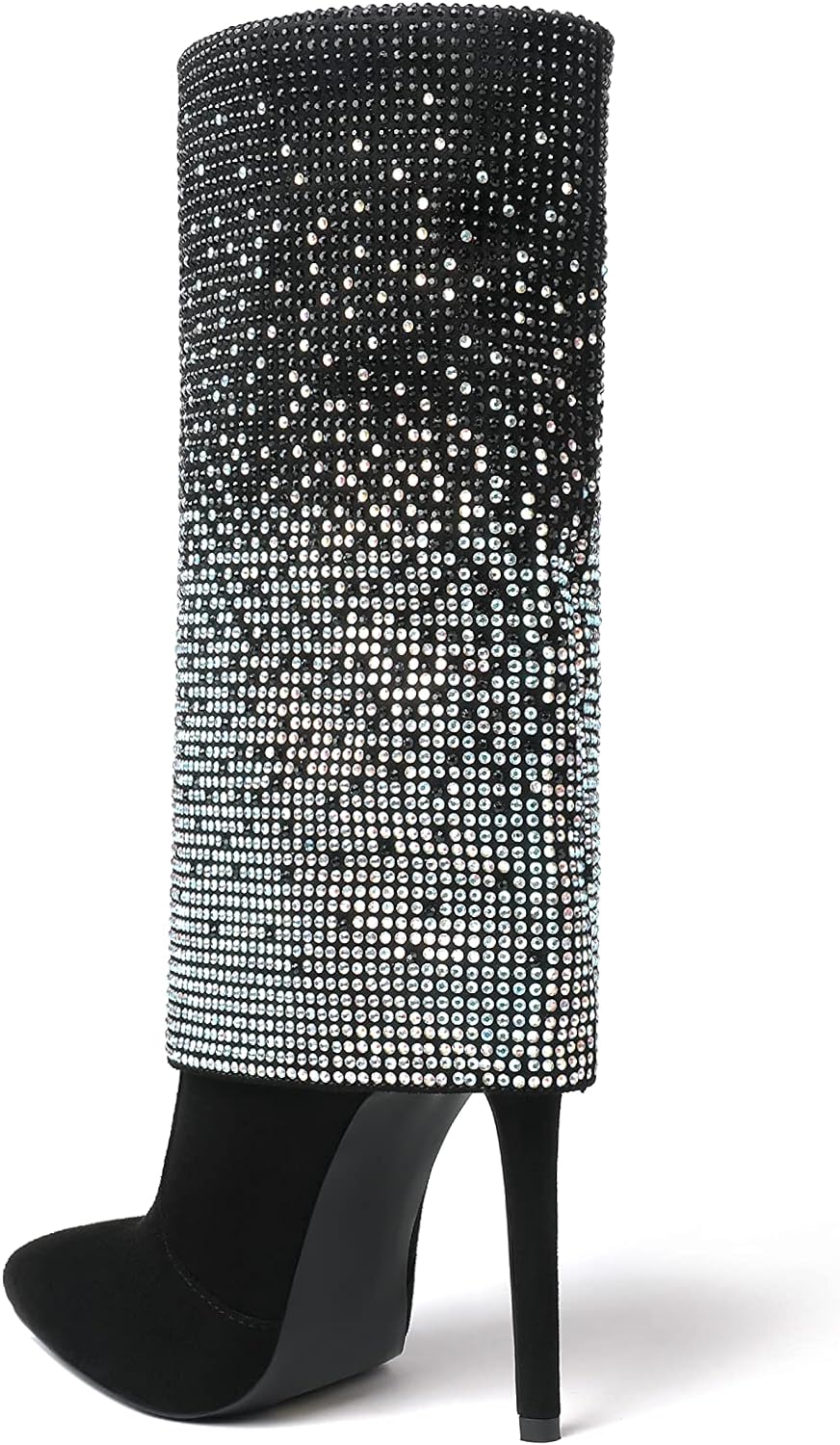 Stiletto Glitter Black Sequin Rhinestone Mid Calf Boots