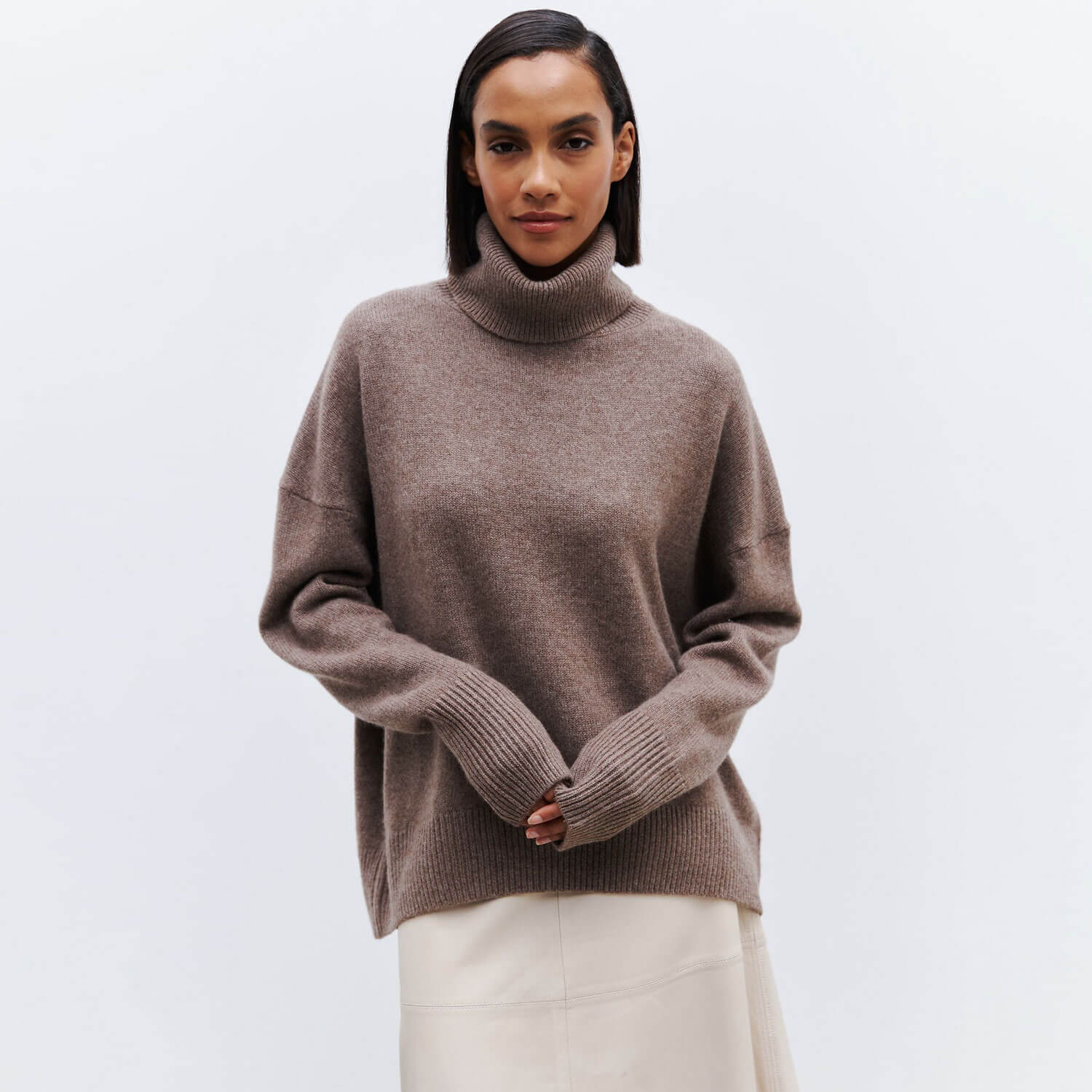 Warm Monochrome Turtleneck Drop Shoulder Long Sleeve Pullover Oversized Sweater