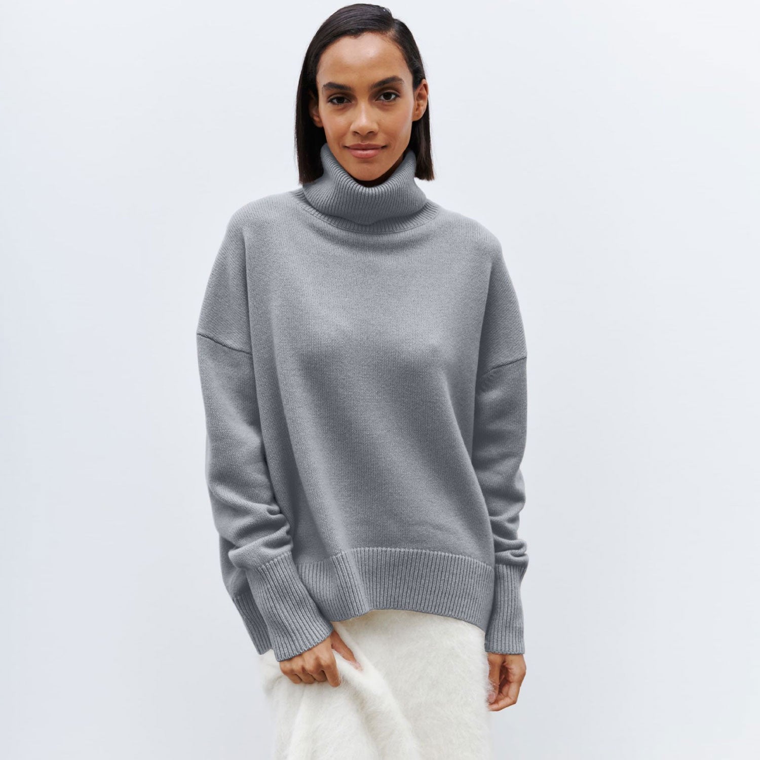 Warm Monochrome Turtleneck Drop Shoulder Long Sleeve Pullover Oversized Sweater