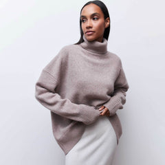 Warm Monochrome Turtleneck Drop Shoulder Long Sleeve Pullover Oversized Sweater