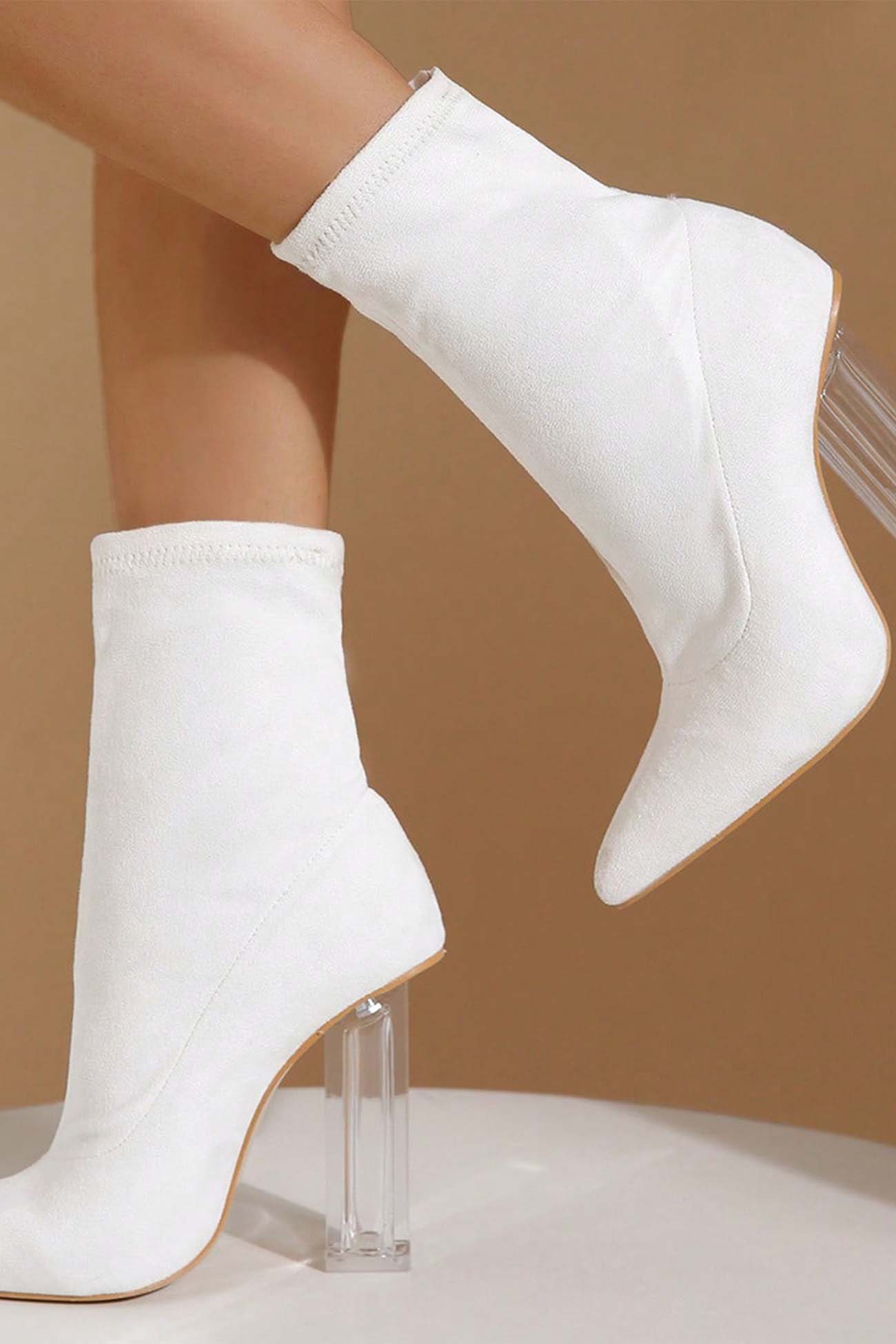New Fashion Spring Outfit Crystal Heel Stretch Mid Calf Skinny Boots