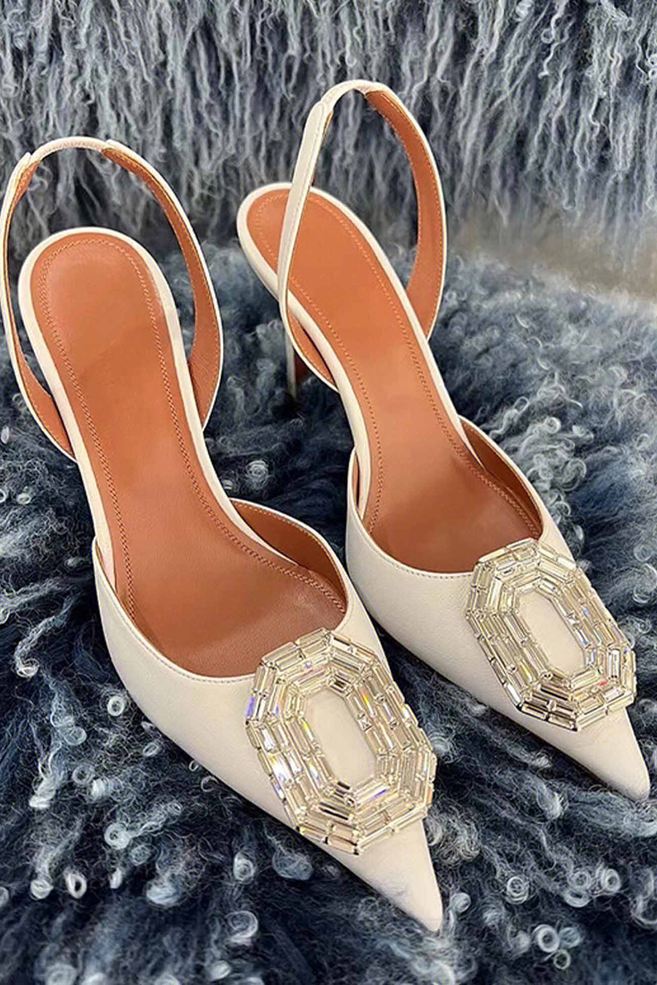 New Fashion Spring Outfit Oval Rhinestone Pointed Toe Heels