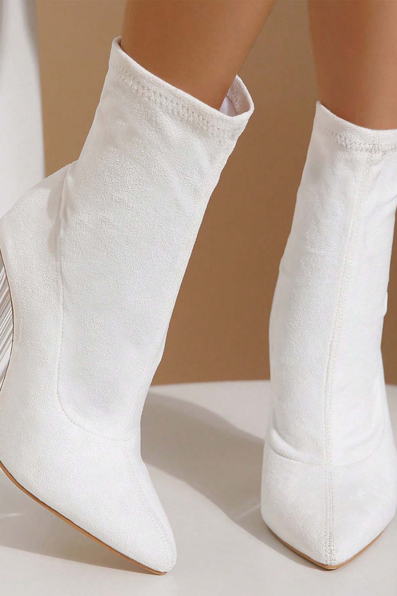 New Fashion Spring Outfit Crystal Heel Stretch Mid Calf Skinny Boots