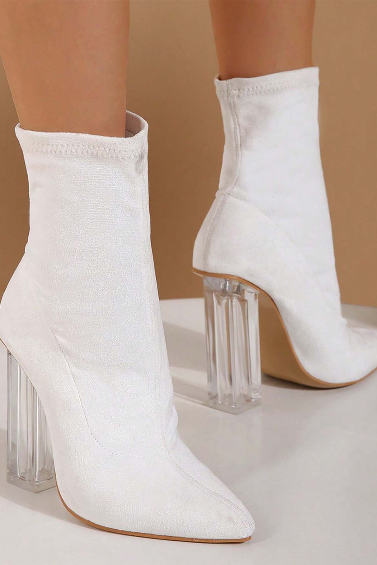 New Fashion Spring Outfit Crystal Heel Stretch Mid Calf Skinny Boots