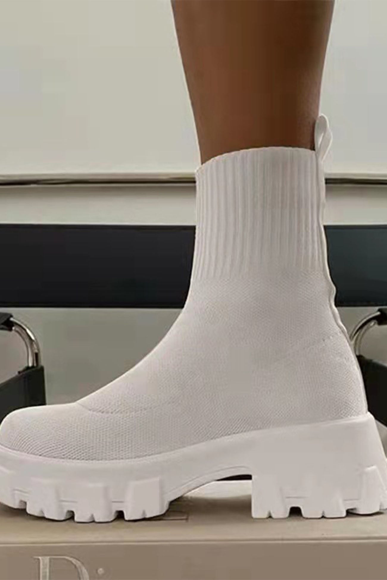 New Fashion Spring Outfit Knit Platform Sock Ankle Boots