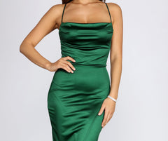 Lillyanne Formal Satin Asymmetrical Midi Dress