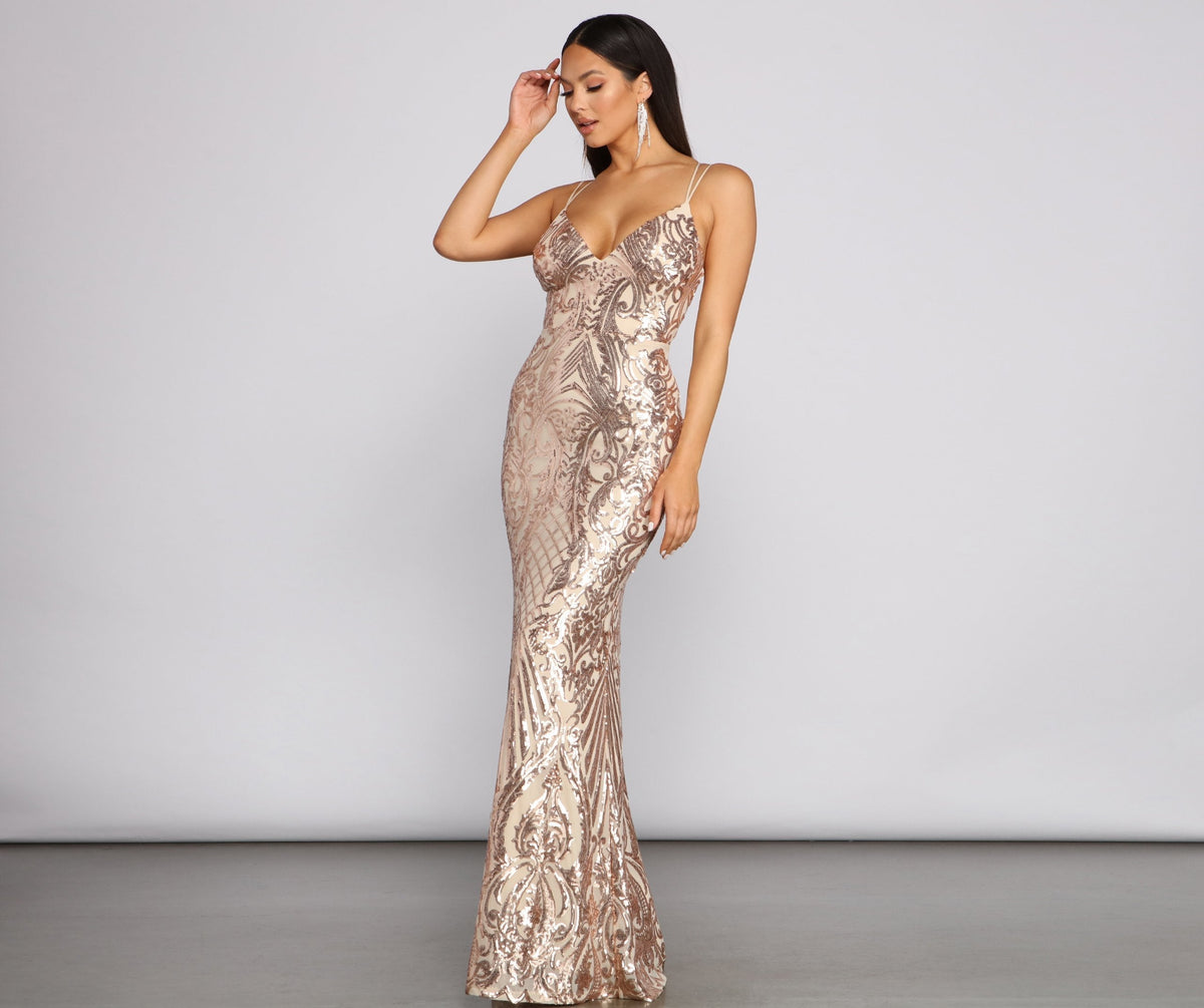 Liana Formal Sequin Scroll Mermaid Dress