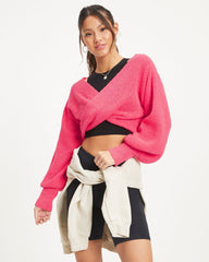 Cozy Little Something Crop Twist Front Sweater - Bright Pink  - SALE