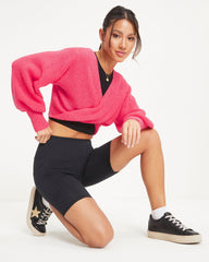 Cozy Little Something Crop Twist Front Sweater - Bright Pink  - SALE