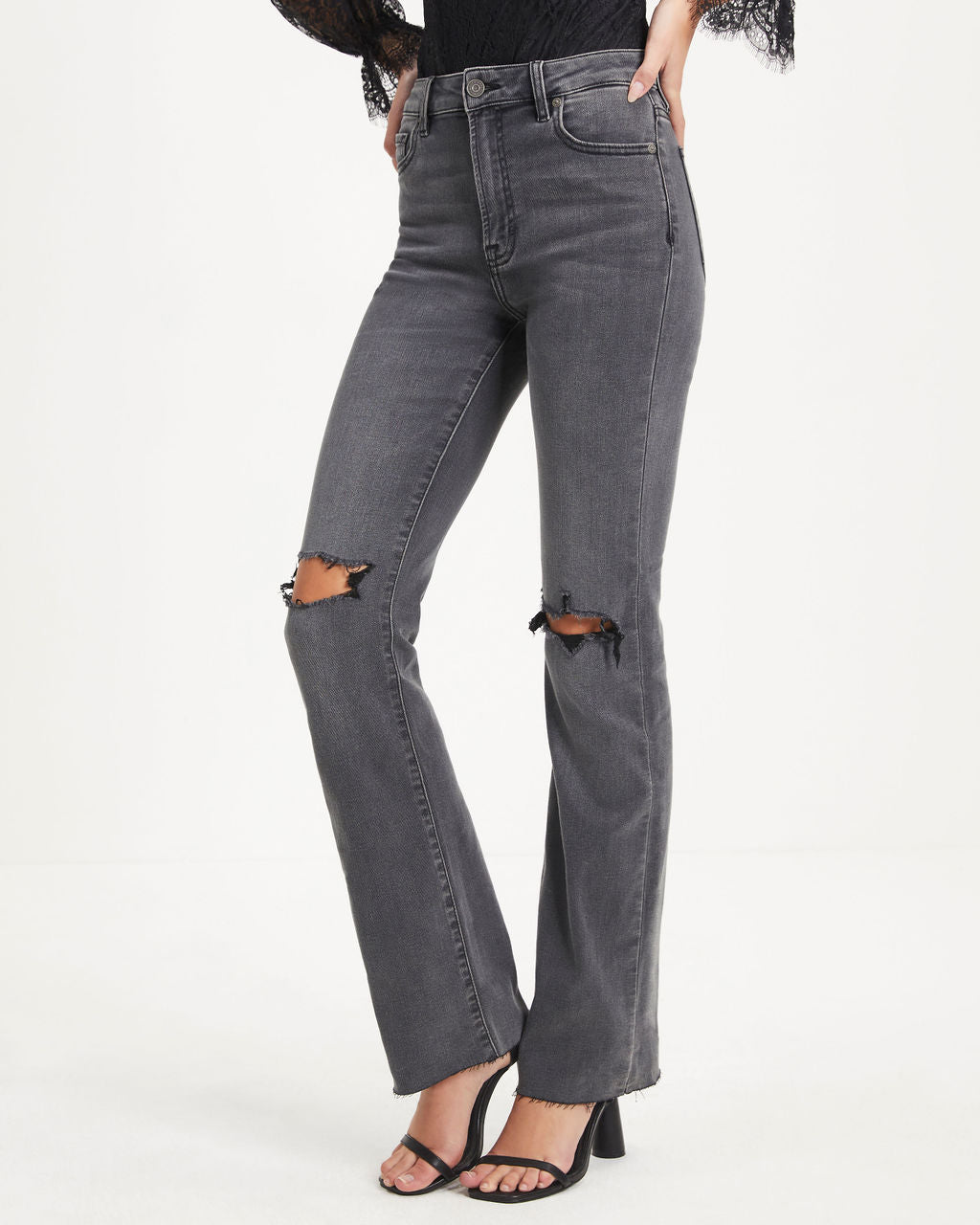 Harlow High Rise Stretch Distressed Wide Leg Jeans - Charcoal