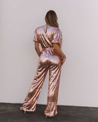 Eissa Sequin Drape Jumpsuit - Rose Gold