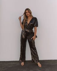 Eissa Sequin Drape Jumpsuit - Black