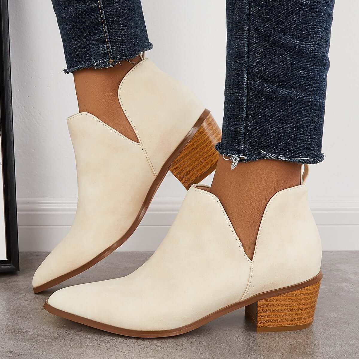 Cut Out Ankle Western Boots Chunky Heeled Cowboy Booties