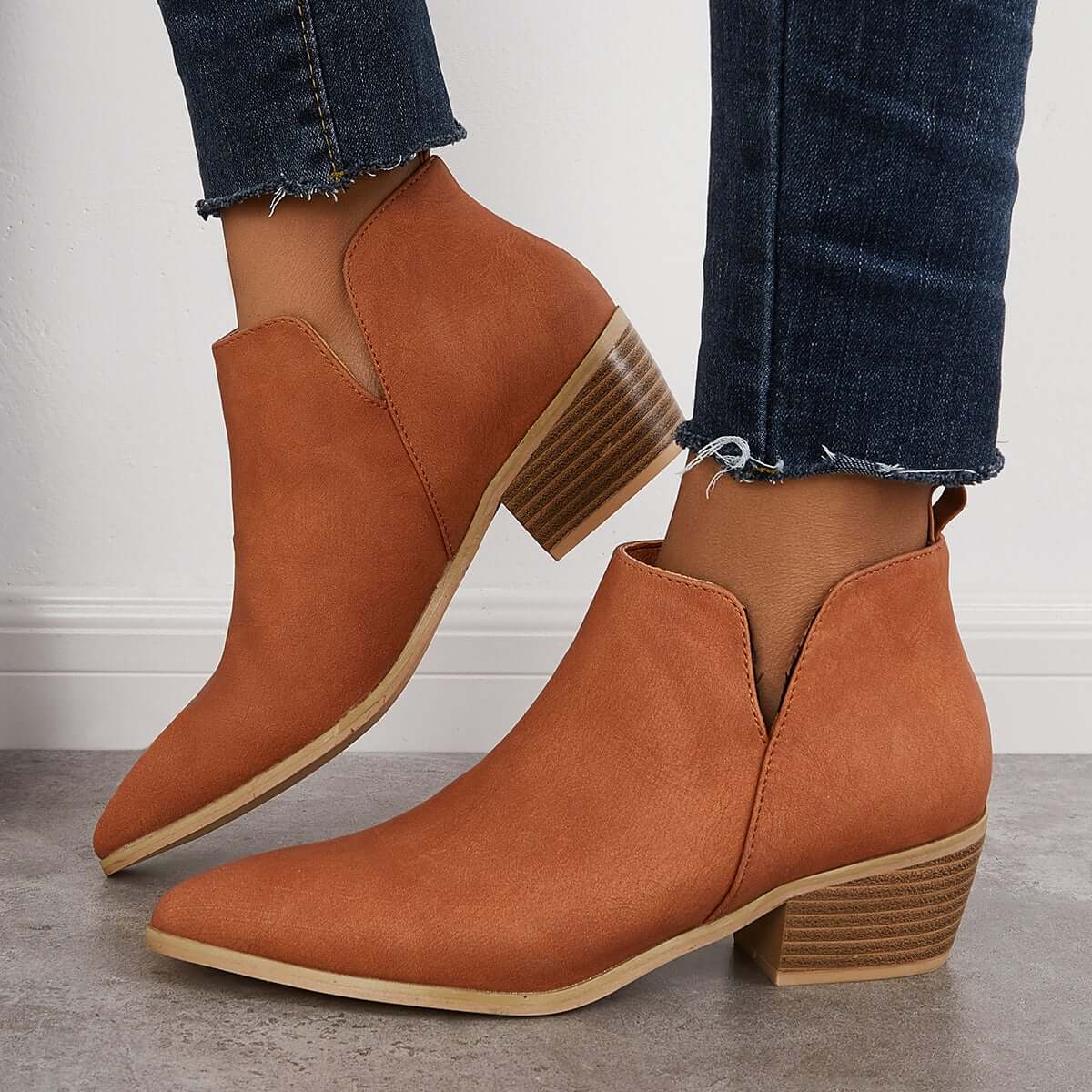 Cut Out Ankle Western Boots Chunky Heeled Cowboy Booties