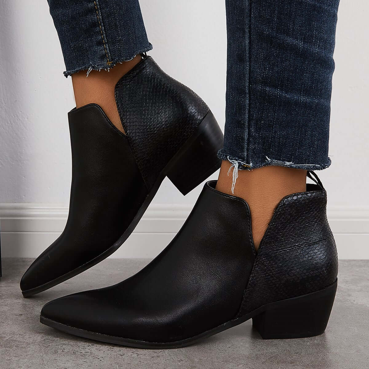 Cut Out Ankle Western Boots Chunky Heeled Cowboy Booties