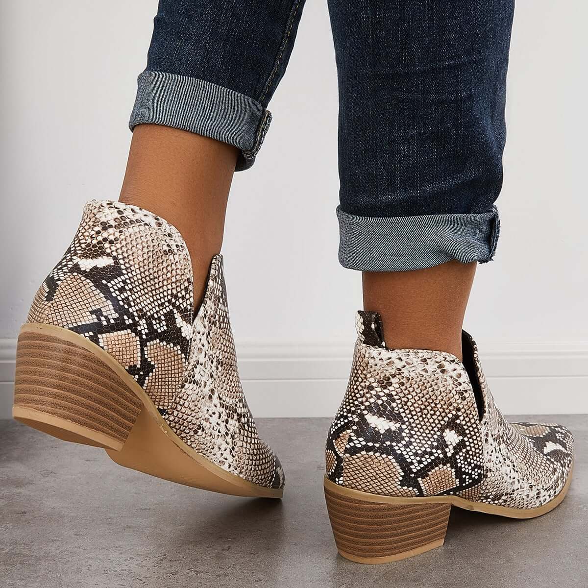 Cut Out Ankle Western Boots Chunky Heeled Cowboy Booties