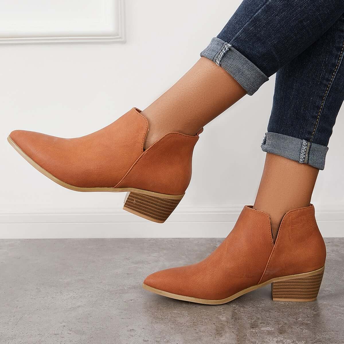 Cut Out Ankle Western Boots Chunky Heeled Cowboy Booties